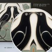 Sage Green Mackintosh Black Birds Art Deco Dekorat Fliese