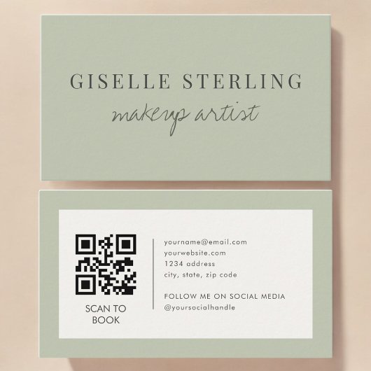 Sage Green Makeup Artist QR Code Visitenkarte
