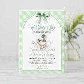 Sage Green Mallard Duck Boy Baby Shower Einladung (Stehend Vorderseite)
