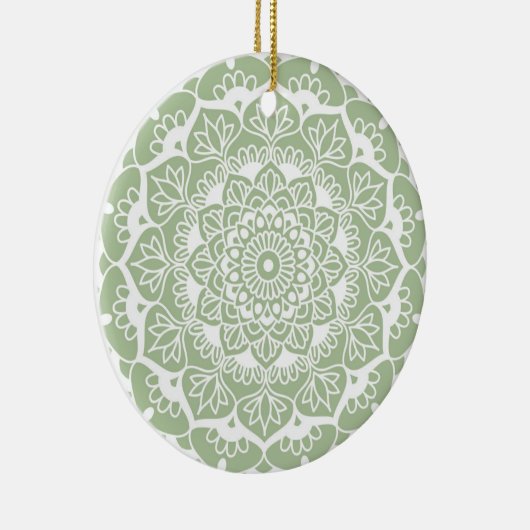 Sage Green Mandala Boho Chic Blume Keramik Ornament (Rechts)
