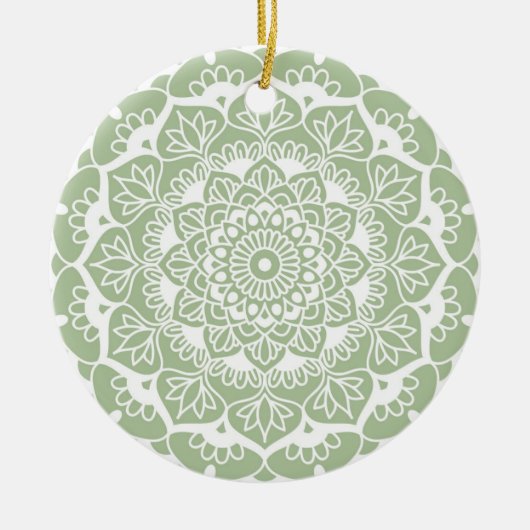 Sage Green Mandala Boho Chic Blume Keramik Ornament (Vorne)