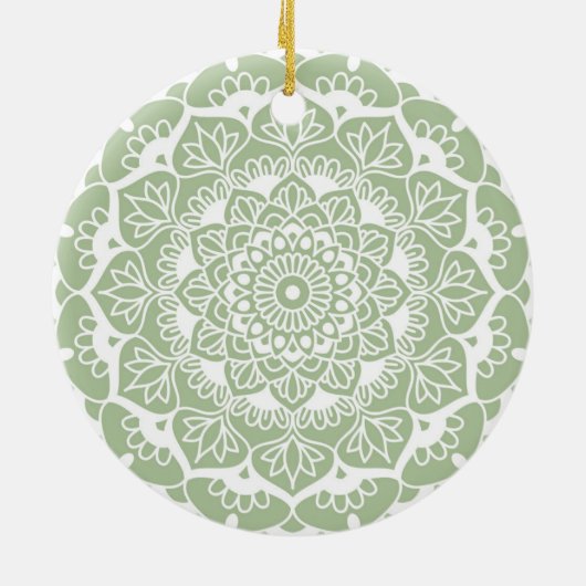 Sage Green Mandala Boho Chic Blume Keramik Ornament (Hinten)