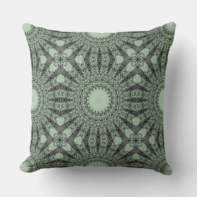 Sage Green Mandala mit Leaf Inspiriert Muster Kissen (Vorderseite)