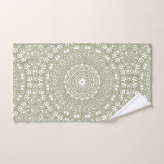 Sage Green Mandala Pattern Badhandtuch Set (Handtuch)