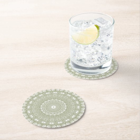 Sage Green Mandala Pattern Runder Pappuntersetzer (Vor Ort)