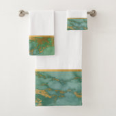 SAGE GREEN MARBLE GOLD BADEZIMMER TOWEL SET (Insitu)