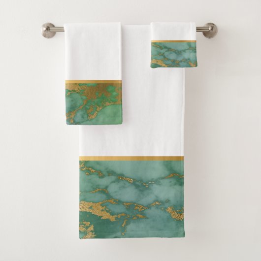 SAGE GREEN MARBLE GOLD BADEZIMMER TOWEL SET (Insitu)