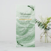 Sage Green Marble & Gold Wedding Program Programm (Stehend Vorderseite)