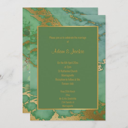 SAGE GREEN MARBLE WEDING INVITATION EINLADUNG (Vorne/Hinten)