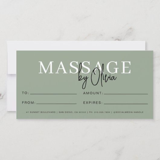 Sage Green Massage Therapist Gift Certificates (Rückseite)