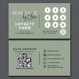 Sage Green Massage Therapist QR Code Loyalty Card Treuekarte