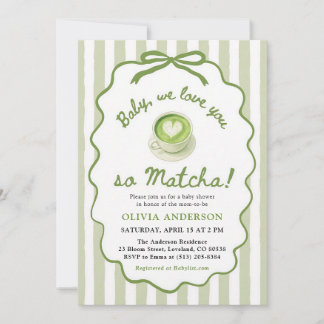 Sage Green Matcha Baby Shower Einladung