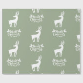 Sage Green Merry Christmas Deer Geschenkpapier (Flach)