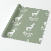 Sage Green Merry Christmas Deer Geschenkpapier (Ungerollt)