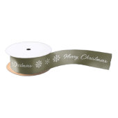 Sage Green Merry Christmas Text And Snowflakes Satinband (Spule)
