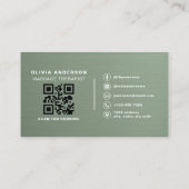 Sage Green Metallic Massage Therapist QR Code Visitenkarte (Rückseite)