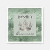 Sage Green Metallic Silver Tiara Crown Quinceañera Serviette (Vorderseite)