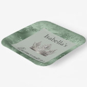 Sage Green Metallic Tiara Crown Quinceañera Pappteller (Gewinkelt)