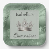 Sage Green Metallic Tiara Crown Quinceañera Pappteller (Vorderseite)
