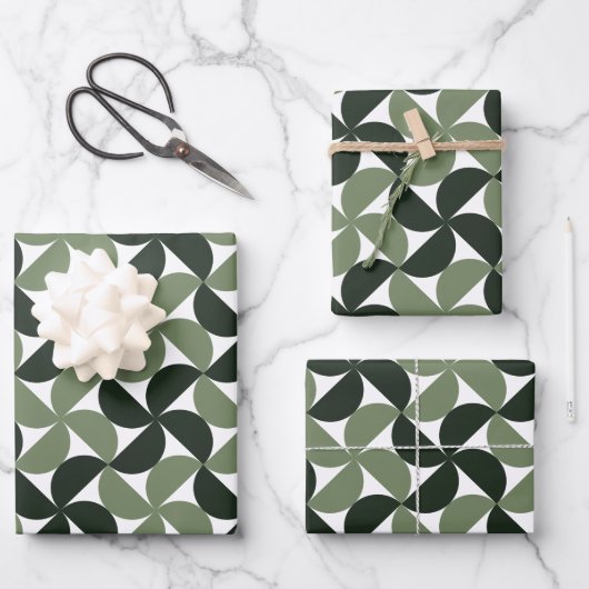 Sage Green Mid Century Modern Pattern Geschenkpapier Set (Vorderseite)