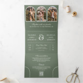 Sage Green Minimal Arch Photo QR code Wedding Dreifach Gefaltete Einladung (Innenseite)