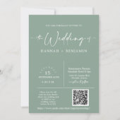 Sage Green Minimal Boho Wedding Arch QR Code Foto Einladung (Vorderseite)