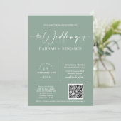 Sage Green Minimal Boho Wedding Arch QR Code Foto Einladung (Stehend Vorderseite)