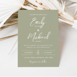 Sage Green Minimal Calligraphy Script Wedding Einladung
