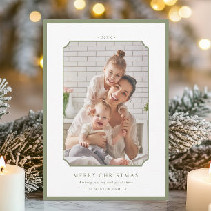 Sage Green Minimal Frohe Weihnachts-Foto Feiertagskarte