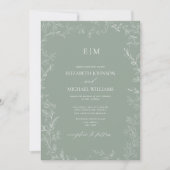 Sage Green Minimal Leaf Foto Monogram Wedding Einladung (Vorderseite)
