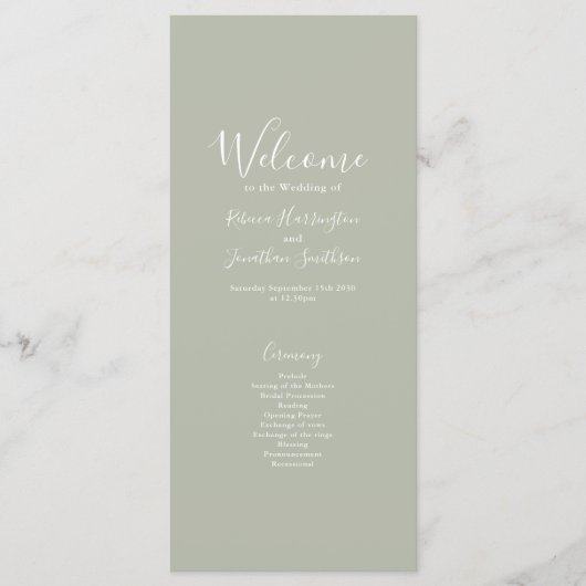 Sage Green Minimal Modern Wedding Program Card (Vorderseite)