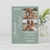 Sage Green Minimal Overlay Foto Hochzeit Einladung (Stehend Vorderseite)