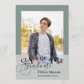 Sage Green Minimal Photo Graduation Announcement Einladung (Vorderseite)