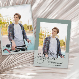 Sage Green Minimal Photo Graduation Announcement Einladung