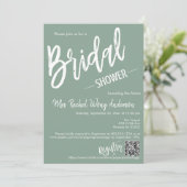 Sage Green Minimal Script Brautparty QR Code Einladung (Stehend Vorderseite)