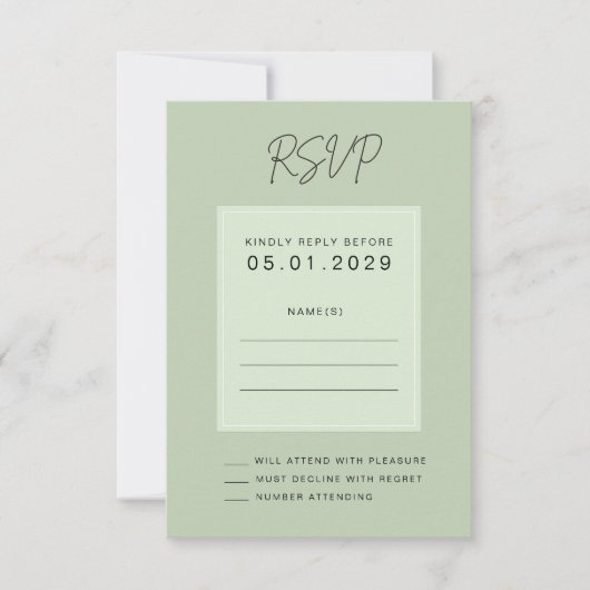 Sage Green Minimal Wedding RSVP Card (Vorderseite)