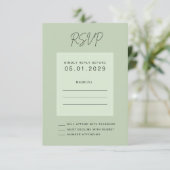 Sage Green Minimal Wedding RSVP Card (Stehend Vorderseite)