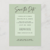 Sage Green Minimal Wedding Save The Date Ankündigungspostkarte (Vorderseite)