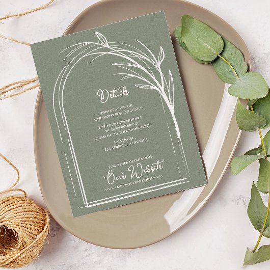 Sage Green Minimalist Arch Botanical Wedding Begleitkarte