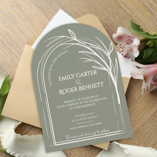 Sage Green Minimalist Arch Botanical Wedding Einladung