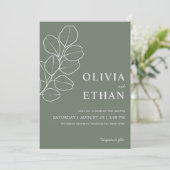 Sage Green Minimalist Botanical Wedding Einladung (Stehend Vorderseite)