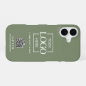 Sage Green Minimalist Business Logo & QR Code iPhone 16 Hülle (Rückseite (Horizontal))