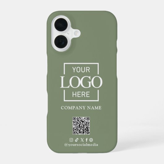 Sage Green Minimalist Business Logo & QR Code iPhone 16 Hülle (Rückseite)