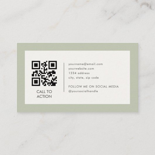 Sage Green Minimalist Company Logo QR Code Visitenkarte (Rückseite)