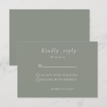 Sage green Minimalist Elegant Wedding RSVP Card