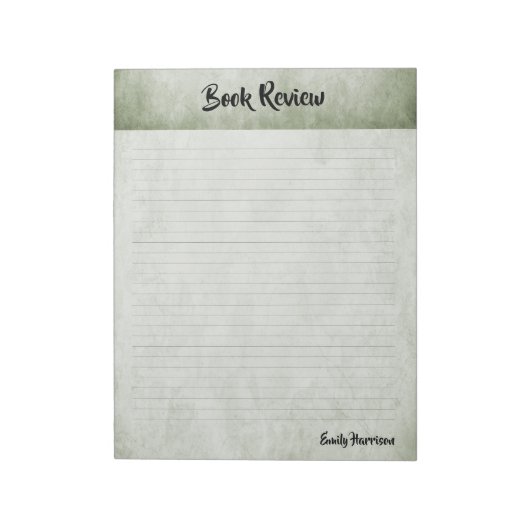 Sage Green Minimalist Modern Book Review Notizblock (Rotiert)