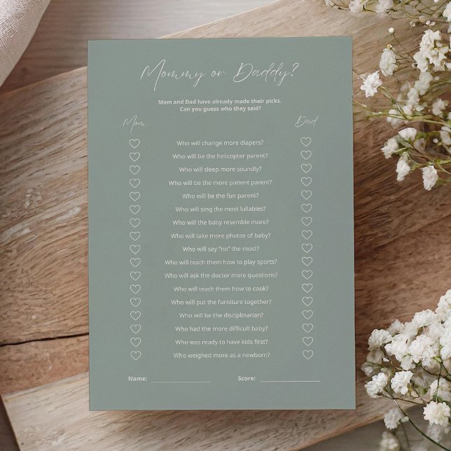Sage Green Minimalist Mom or Dad Baby Shower Game (Von Creator hochgeladen)