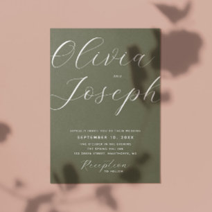 Sage green minimalist Skript Foto Hochzeit QR-Code Einladung