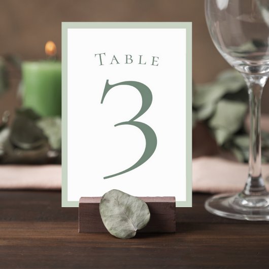Sage Green Minimalist Wedding Table Number Card Tischnummer