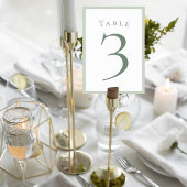 Sage Green Minimalist Wedding Table Number Card Tischnummer